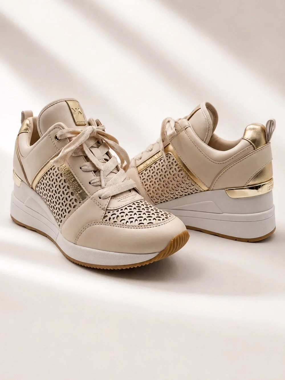 Michael Kors • Georgie Perforated Trainer - Blush Beige, Gold, White -Size 8-1/2